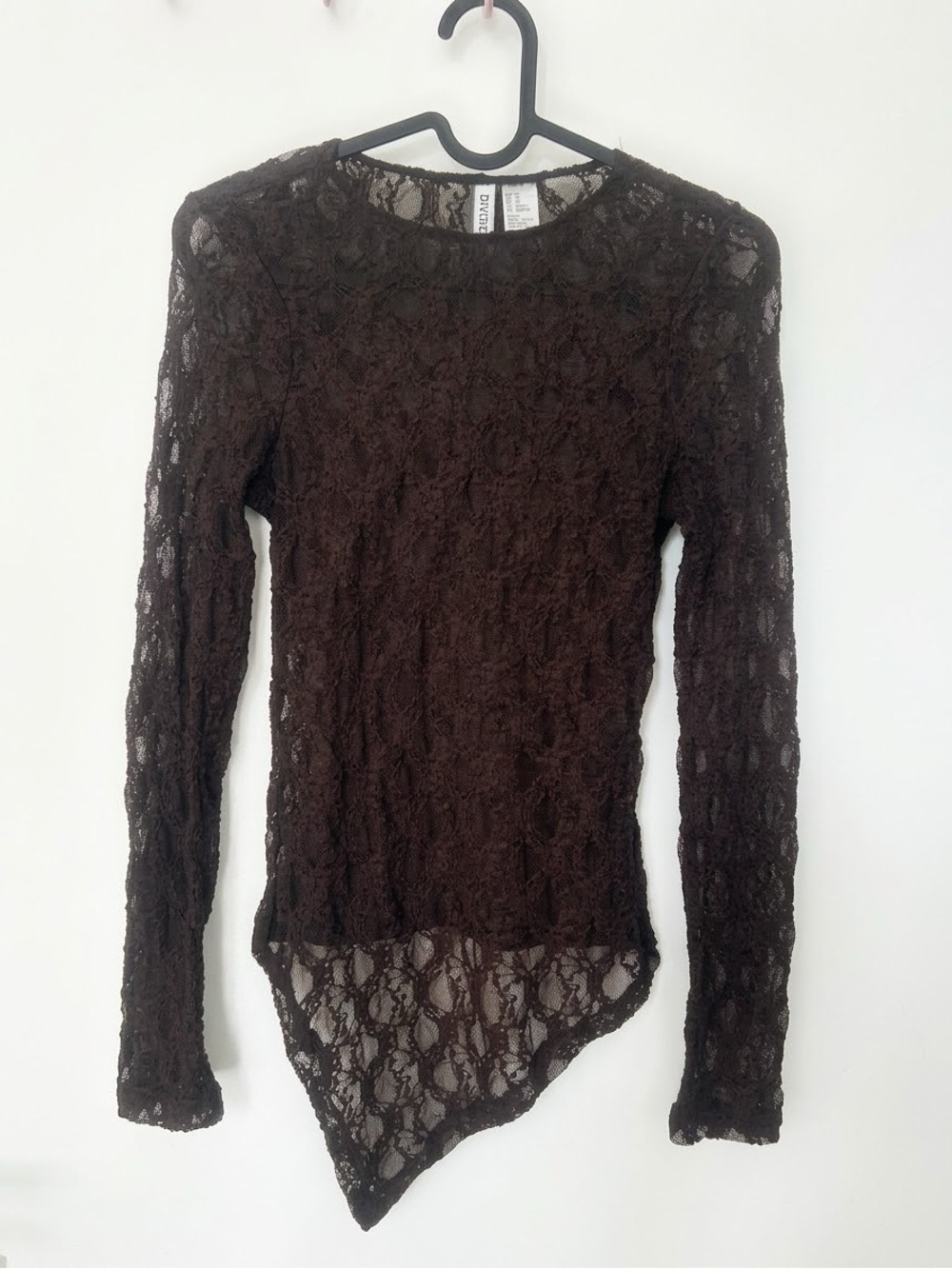 H&M Divided Women’s Brown Sheer Textured Lace Fitted Asymmetrical Top Size XS